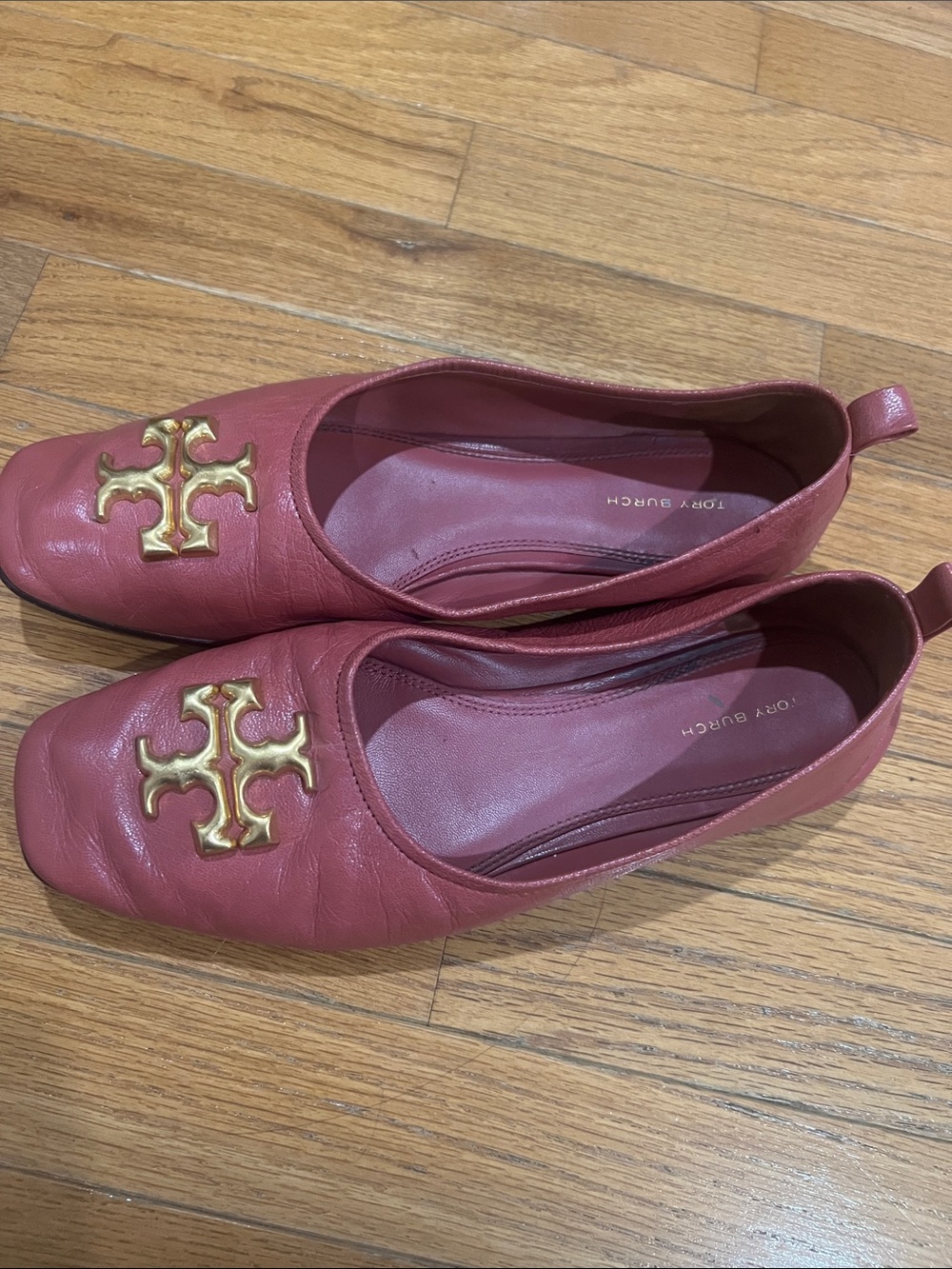 Tory Burch Burgundy Leather Logo Slip-On Flats